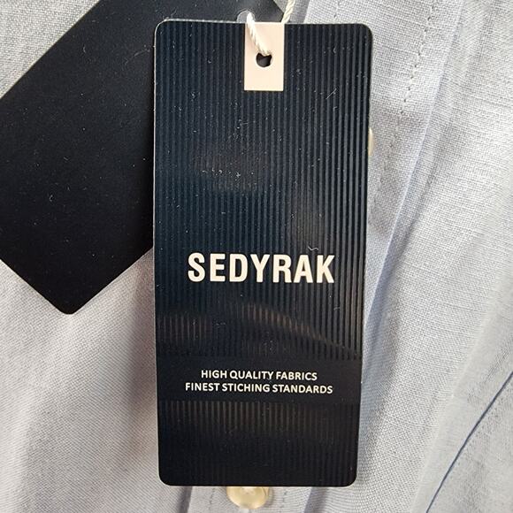 NWT Sedyrak Mens Dress Shirt 2XL Blue Linen Blend Short Sleeve Button Down Soft - Picture 8 of 12